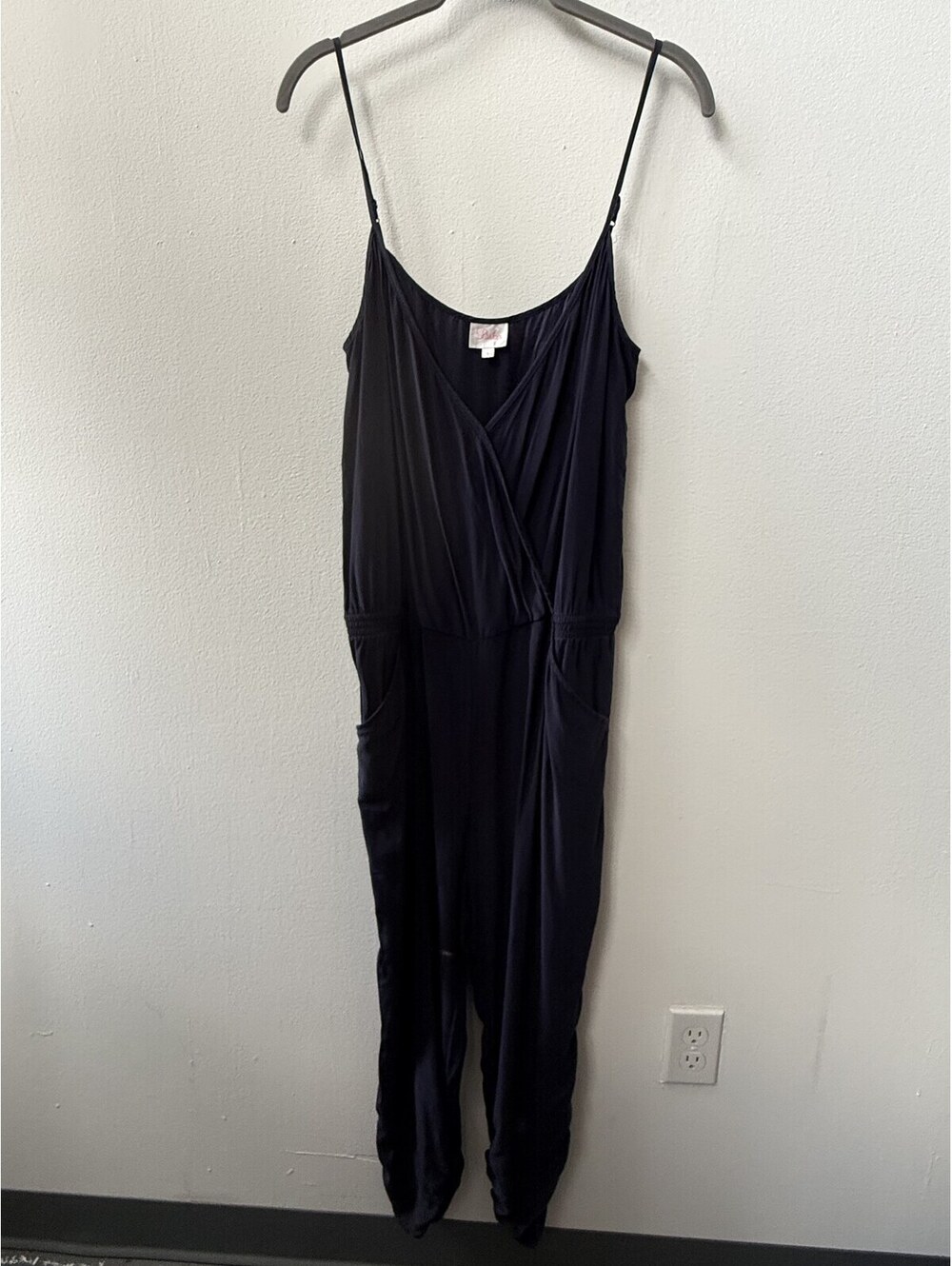 Parker 100% Silk Navy Draped Jogger Jumpsuit Size Large